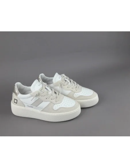 D.A.T.E. - Sneakers Court Platform Donna Tela e Pelle Beige / Bianco Prezzo 185,00