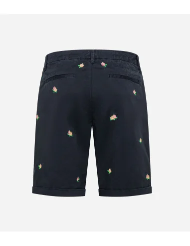 Sun 68 - Bermuda Uomo Cotone Stretch Blu Scuro Ricami Fiori Prezzo 90,00