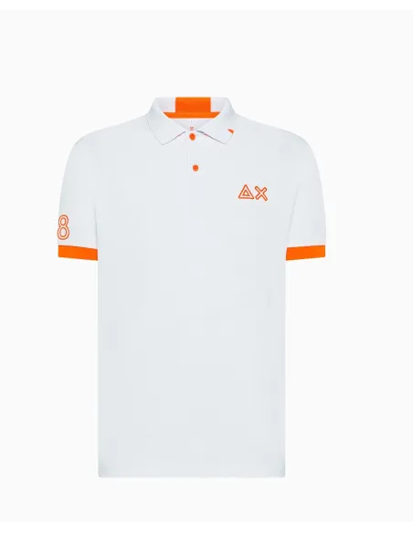 Sun 68 - Polo Uomo Logo Fluo Cotone Stretch Bianco Prezzo 79,00