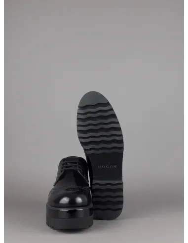 Hogan Derby Donna H308 Pelle Spazzolata Nero Bucature All'Inglese Prezzo 340,00