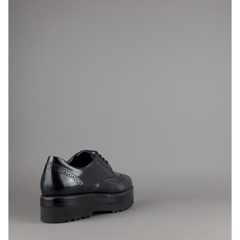 Hogan Derby Donna H308 Pelle Spazzolata Nero Bucature All'Inglese Prezzo 340,00