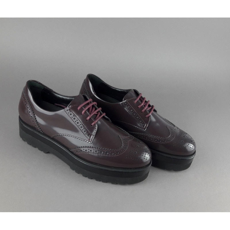 Hogan Derby Donna H308 Pelle Spazzolata Prugna Bucature All'Inglese Prezzo 340,00
