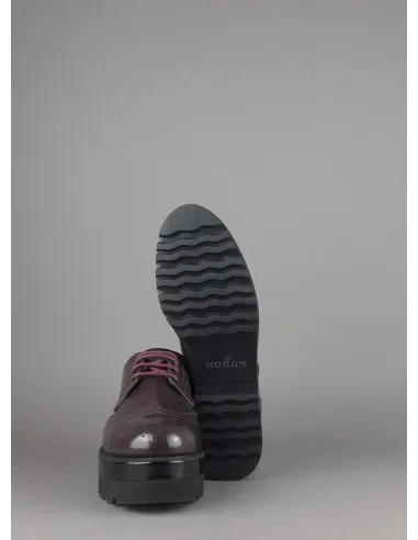 Hogan Derby Donna H308 Pelle Spazzolata Prugna Bucature All'Inglese Prezzo 340,00