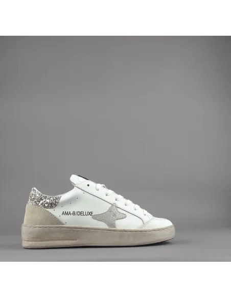 Ama Brand - Sneakers Donna Slam Pelle Bianco Spoiler Glitter Prezzo 205,00