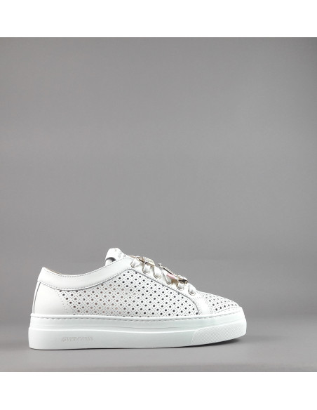 Stokton - Sneakers Donna Pelle Bianco Forata Prezzo 235,00