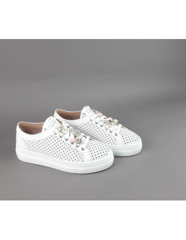Stokton - Sneakers Donna Pelle Bianco Forata Prezzo 235,00