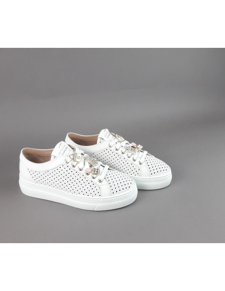 Stokton - Sneakers Donna Pelle Bianco Forata Prezzo 235,00