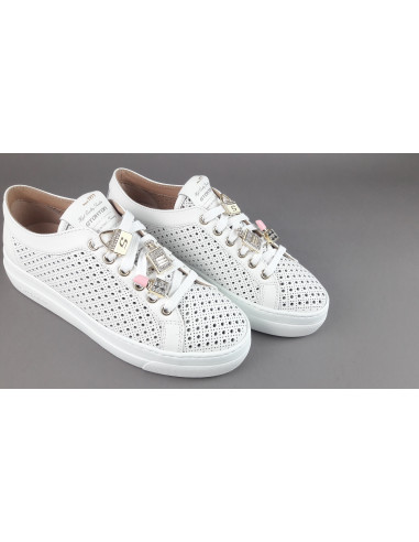Stokton - Sneakers Donna Pelle Bianco Forata Prezzo 235,00