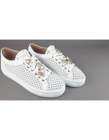Stokton - Sneakers Donna Pelle Bianco Forata Prezzo 235,00