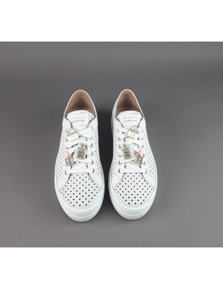 Stokton - Sneakers Donna Pelle Bianco Forata Prezzo 235,00