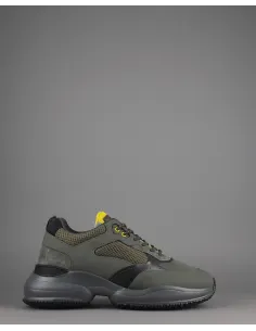 Hogan Sneakers Interaction Uomo Pelle Gommata Tela Verde Militare Prezzo 360,00