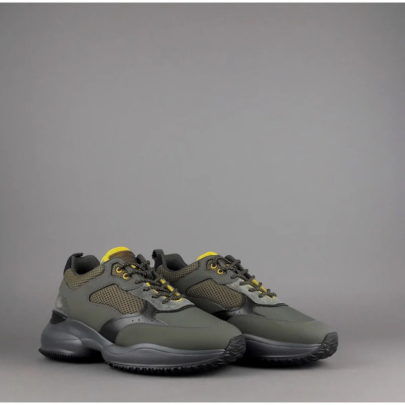 Hogan Sneakers Interaction Uomo Pelle Gommata Tela Verde Militare Prezzo 360,00