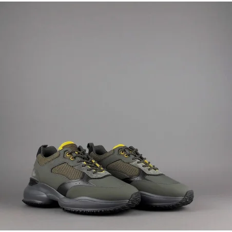 Hogan Sneakers Interaction Uomo Pelle Gommata Tela Verde Militare Prezzo 360,00