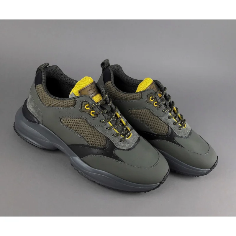 Hogan Sneakers Interaction Uomo Pelle Gommata Tela Verde Militare Prezzo 360,00
