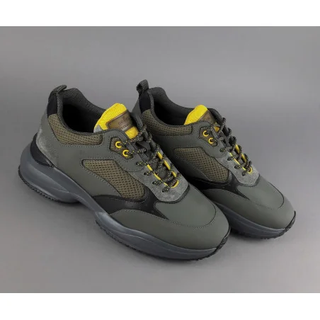 Hogan Sneakers Interaction Uomo Pelle Gommata Tela Verde Militare Prezzo 360,00