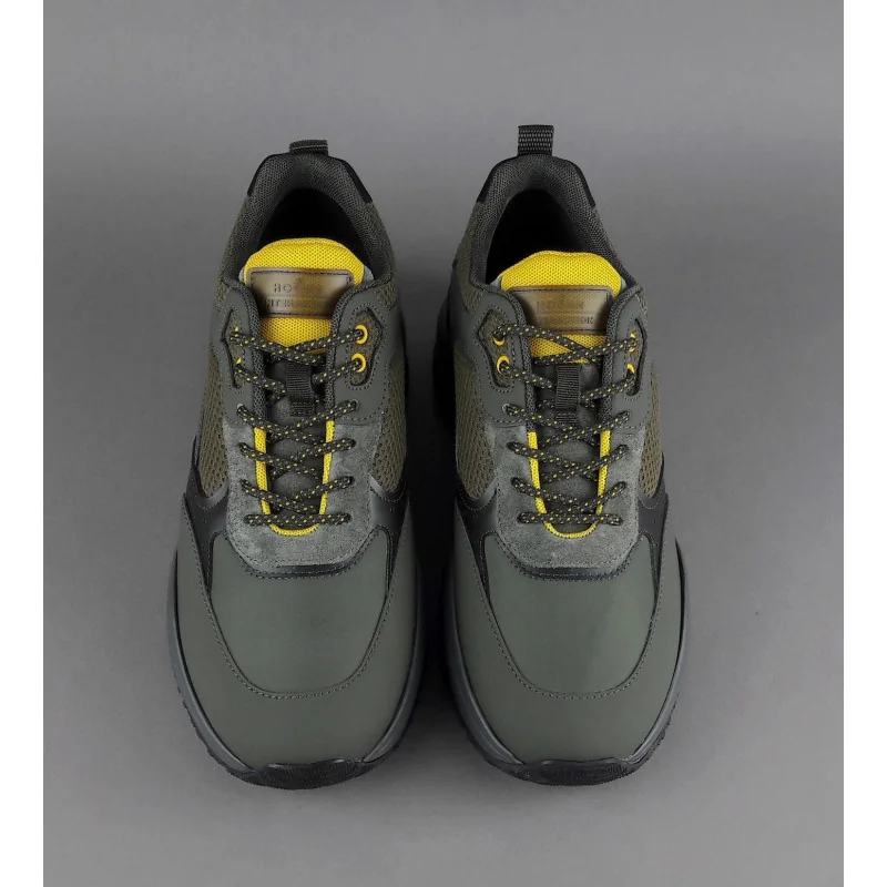 Hogan Sneakers Interaction Uomo Pelle Gommata Tela Verde Militare Prezzo 360,00