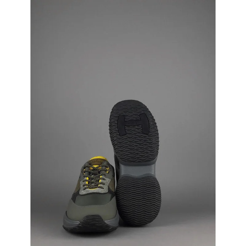 Hogan Sneakers Interaction Uomo Pelle Gommata Tela Verde Militare Prezzo 360,00