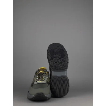 Hogan Sneakers Interaction Uomo Pelle Gommata Tela Verde Militare Prezzo 360,00