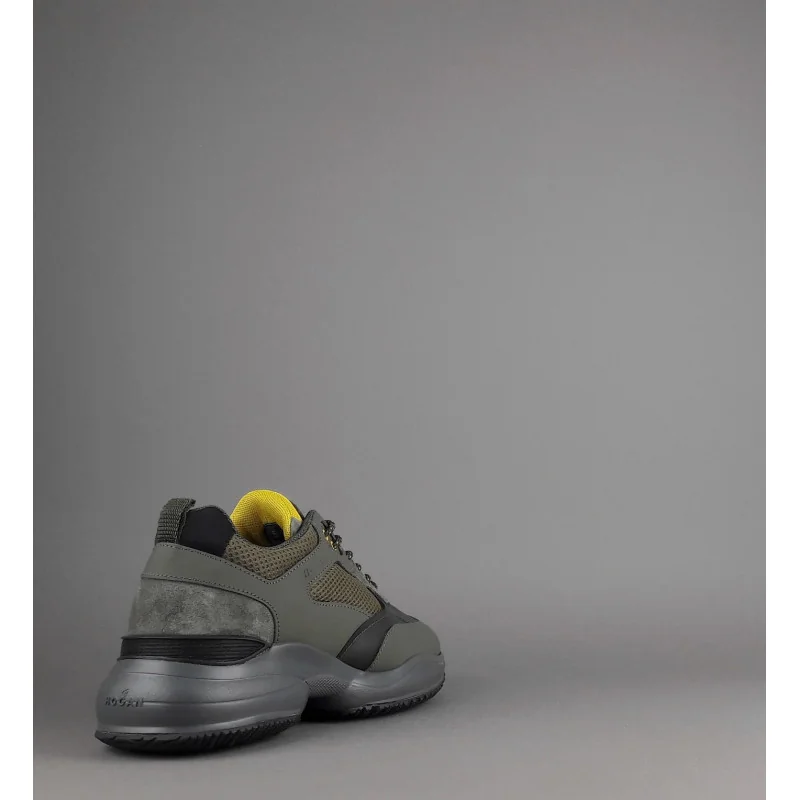 Hogan Sneakers Interaction Uomo Pelle Gommata Tela Verde Militare Prezzo 360,00