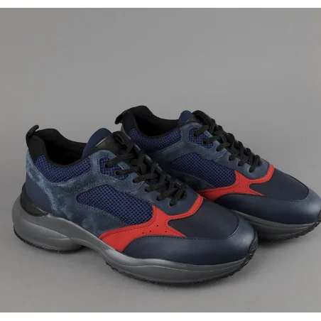 Hogan Sneakers Interaction Uomo Pelle Camoscio Tela Blu Scuro Prezzo 360,00