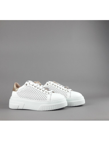 Stokton - Sneakers Donna Pelle Bianco Forata Prezzo 235,00