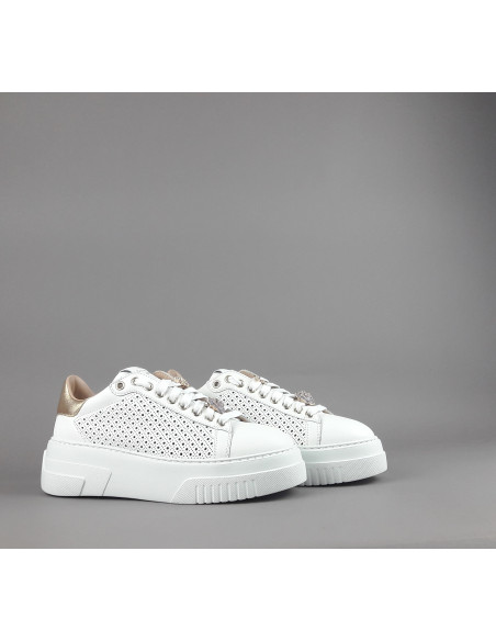 Stokton - Sneakers Donna Pelle Bianco Forata Prezzo 235,00