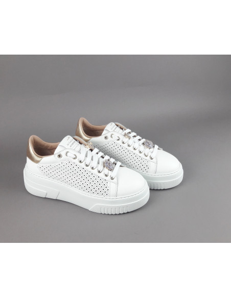 Stokton - Sneakers Donna Pelle Bianco Forata Prezzo 235,00