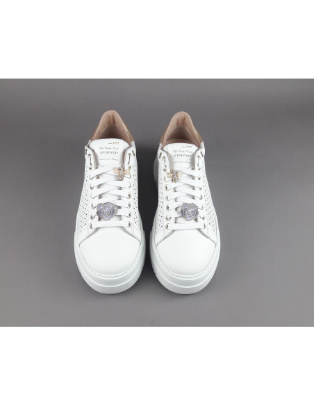 Stokton - Sneakers Donna Pelle Bianco Forata Prezzo 235,00