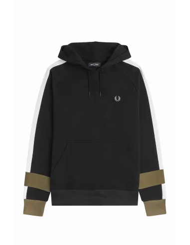 Fred Perry " Felpa Con Cappuccio E Riga Uomo Cotone Nero Prezzo 180,00