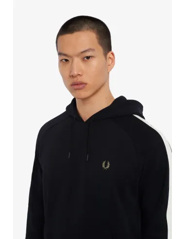 Fred Perry " Felpa Con Cappuccio E Riga Uomo Cotone Nero Prezzo 180,00