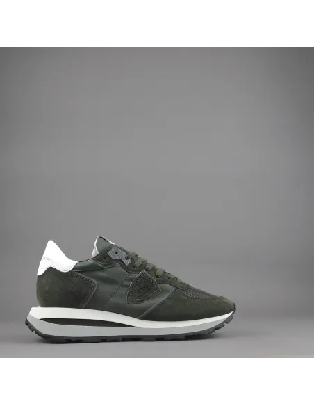 Philippe Model \ Sneakers Uomo New Tropez Camoscio Tela Verde Militare Prezzo 295,00