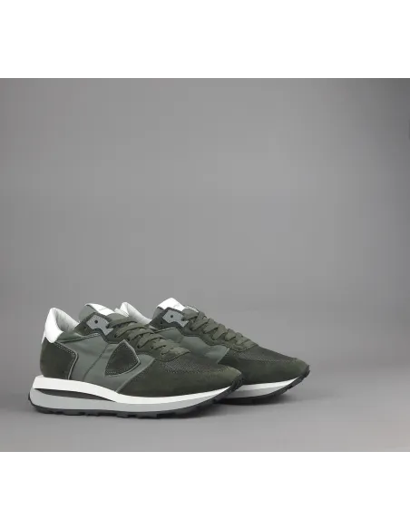 Philippe Model \ Sneakers Uomo New Tropez Camoscio Tela Verde Militare Prezzo 295,00
