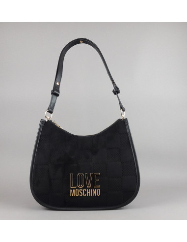 Love Moschino \ Borsa A Spalla Donna Velour Pu Nero Prezzo 210,00