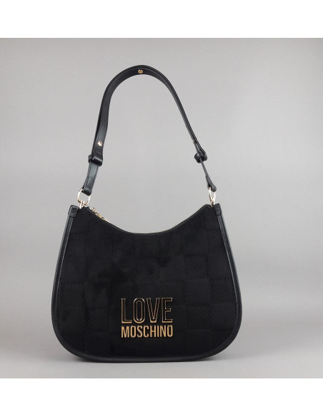 Love Moschino \ Borsa A Spalla Donna Velour Pu Nero Prezzo 210,00