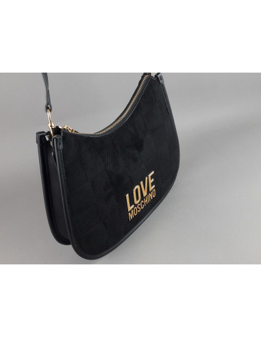 Love Moschino \ Borsa A Spalla Donna Velour Pu Nero Prezzo 210,00