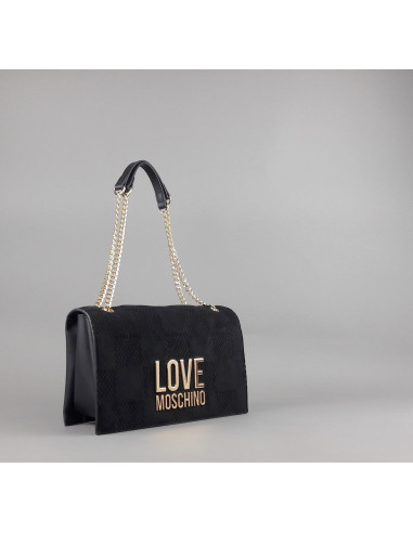 Love Moschino \ Borsa A Spalla Donna Velour Pu Nero Prezzo 199,00