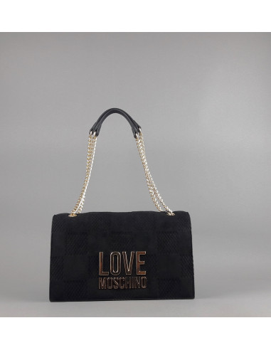 Love Moschino \ Borsa A Spalla Donna Velour Pu Nero Prezzo 199,00