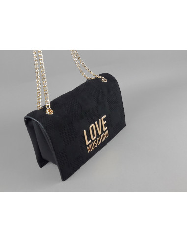 Love Moschino \ Borsa A Spalla Donna Velour Pu Nero Prezzo 199,00