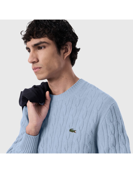Lacoste \ Maglia Uomo Lana Con Trecce Celeste Polvere Prezzo 175,00