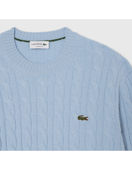 Lacoste \ Maglia Uomo Lana Con Trecce Celeste Polvere Prezzo 175,00