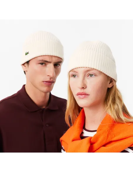 Lacoste \ Cappello Unisex Lana a Costine Bianco Opaco Prezzo 55,00