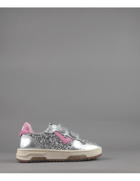 2B12 - Sneakers Baby Hyper Pelle Metal Argento Glitter Prezzo 89,00