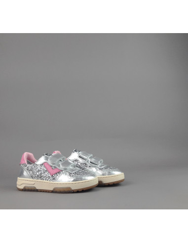 2B12 - Sneakers Baby Hyper Pelle Metal Argento Glitter Prezzo 89,00