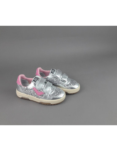 2B12 - Sneakers Baby Hyper Pelle Metal Argento Glitter Prezzo 89,00