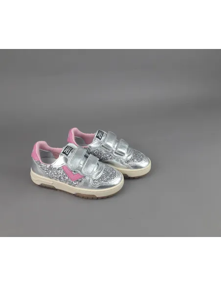 2B12 - Sneakers Baby Hyper Pelle Metal Argento Glitter Prezzo 89,00