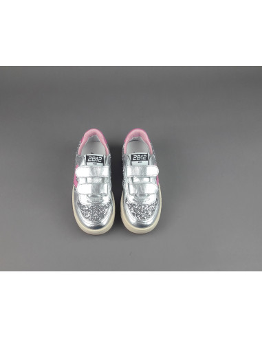 2B12 - Sneakers Baby Hyper Pelle Metal Argento Glitter Prezzo 89,00