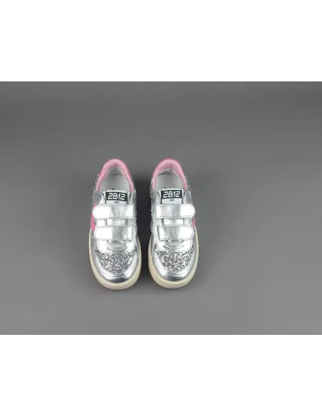 2B12 - Sneakers Baby Hyper Pelle Metal Argento Glitter Prezzo 89,00