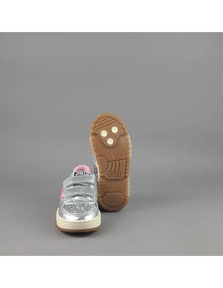 2B12 - Sneakers Baby Hyper Pelle Metal Argento Glitter Prezzo 89,00