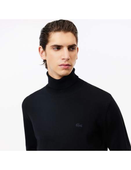 Lacoste \ Maglia Uomo Collo Alto Lana Merino Nero Prezzo 165,00