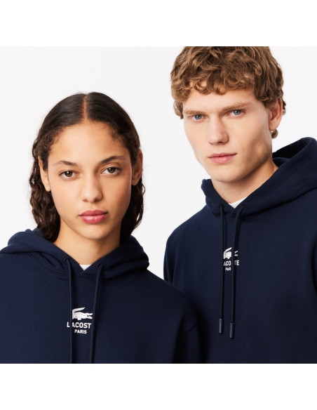 Lacoste \ Felpa Uomo Con Cappuccio E Stampa Cotone Blu Scuro Prezzo 155,00